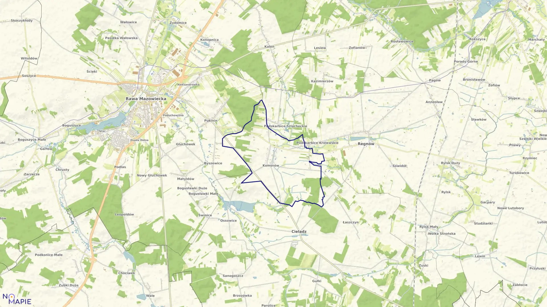 Mapa obrębu KOMORÓW w gminie Cielądz