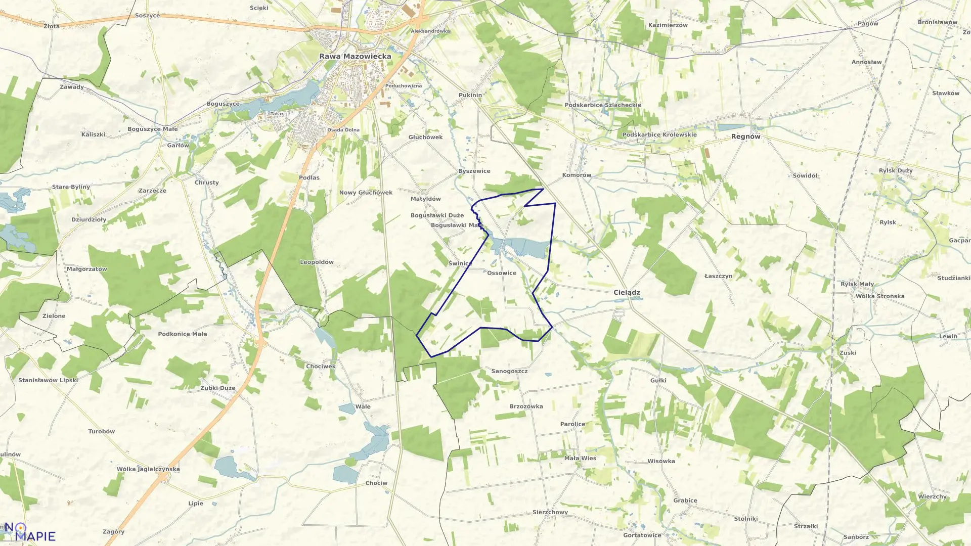 Mapa obrębu OSSOWICE w gminie Cielądz