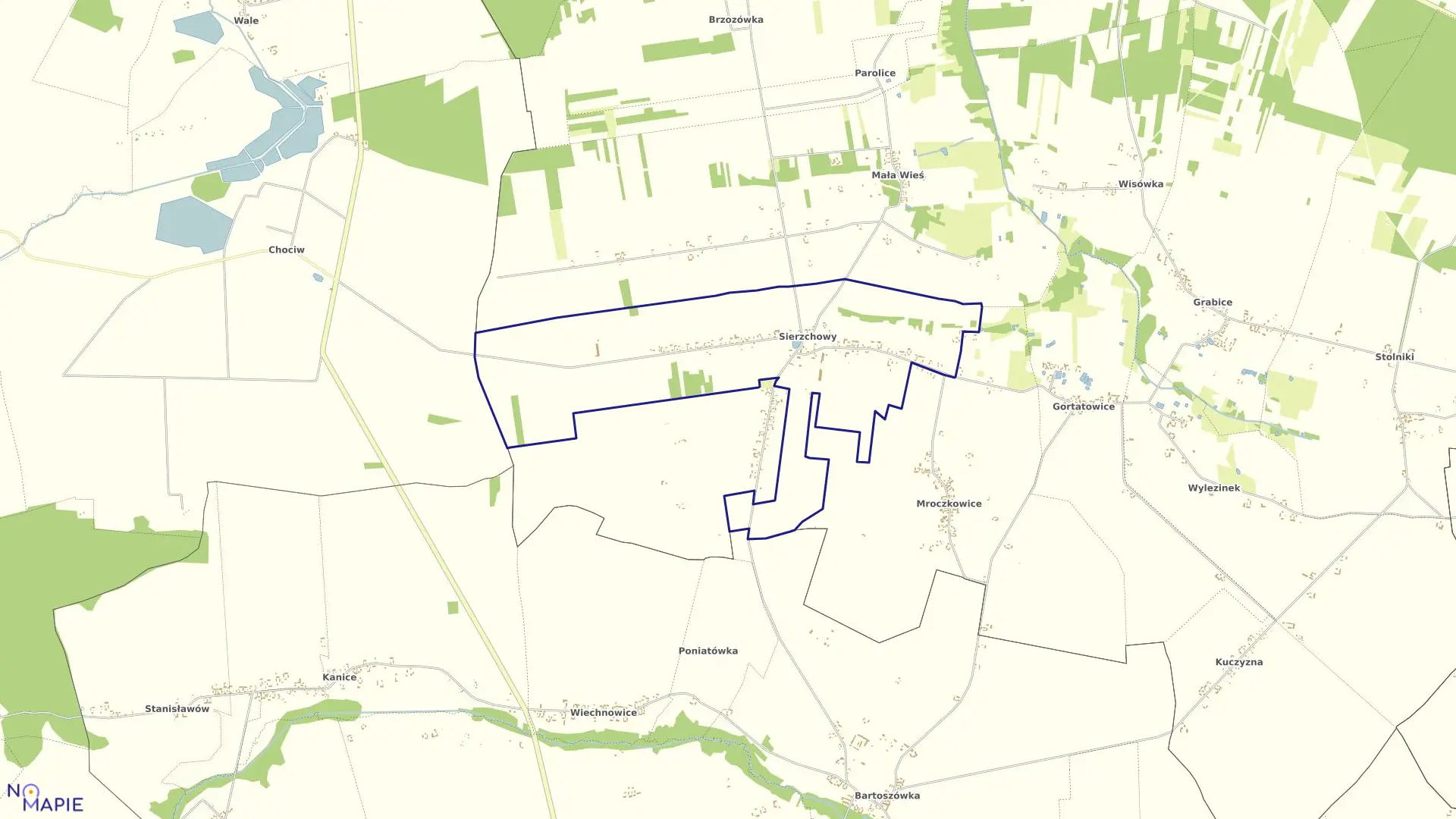 Mapa obrębu SIERZCHOWY KOLONIA w gminie Cielądz